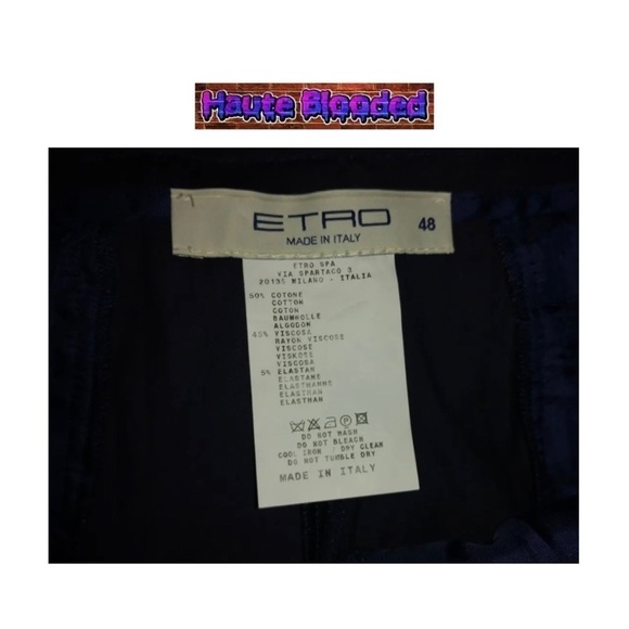 Etro Pants Neiman Marcus Blue Shiny Career Saks Slacks Designer Trousers Short - Picture 8 of 9